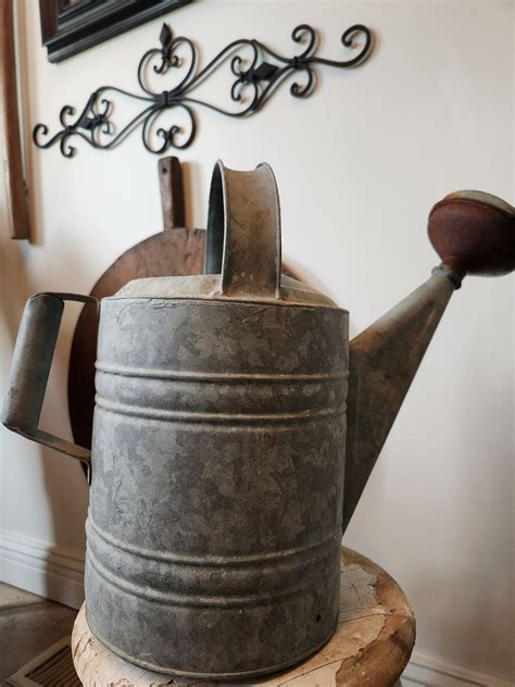 Antique Vintage Galvanized Watering Can With Spout Number 8 Etsy