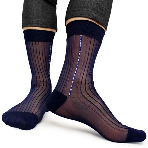 Men Ultra Thin Sheer Socks Striped Nylon Silk See Thru High Quality