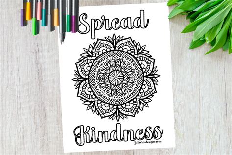 Spread Kindness Mandala Coloring Page Julie Erin Designs