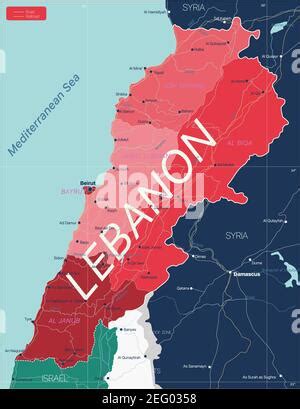 roads administrative  political map   lebanese capital beirut
