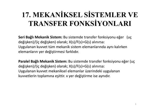 Ppt Mekan Ksel S Stemler Ve Transfer Fonks Yonlari Powerpoint