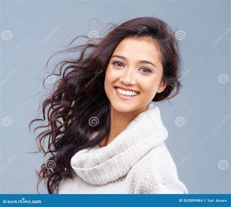 Winter Happiness Portrait Of A Beautiful Brunette Smiling At The