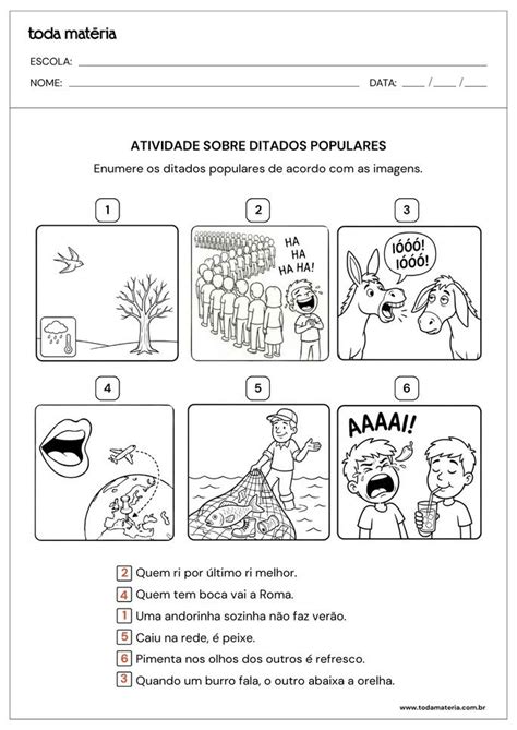 Ditados Populares Para Criança Completar - Atividades de completar ditados populares (para crianças) - Toda Matéria