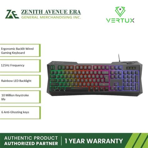 Vertux Radiance Ergonomic Backlit Wired Gaming Keyboard Rainbow