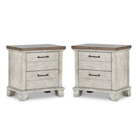 Home Square Two Drawer Wood Nightstand Set In Rustic Ivory Set Of