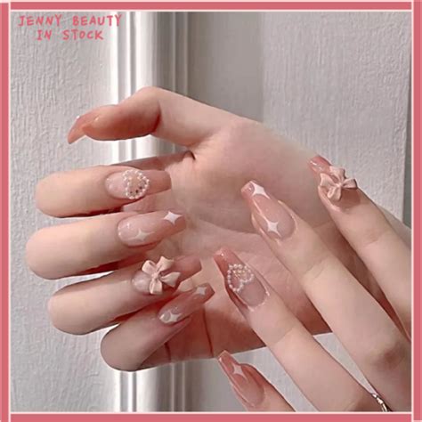 Free Glue24pcs Fake Nails Set Charm Design Ballet Fake Nails Wearable