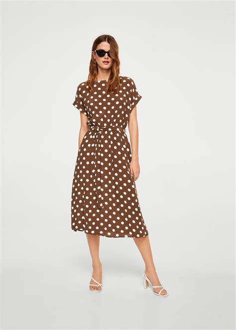 Lyst - Mango Polka Dot Midi Dress in Brown