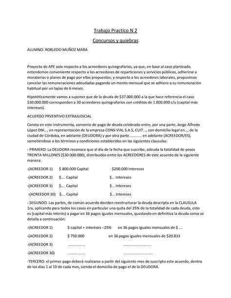 TP2 Concursos Y Quiebras Trabajo Practico N 2 Concursos Y Quiebras