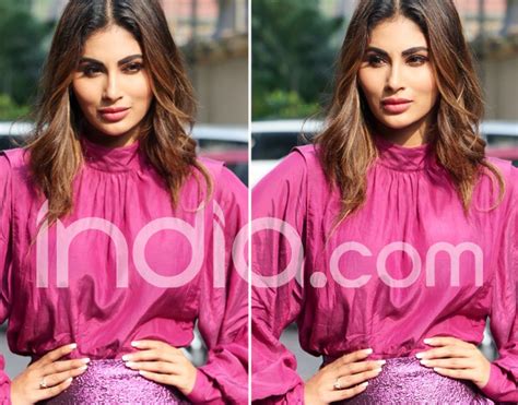 Mouni Looks Hot In Pink Top And Short Purple Shimmery Skirt