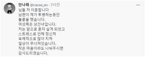 안나래 웹툰 작가 남편 암 투병 중 상간녀와 불륜 이혼 고백 네이트 연예