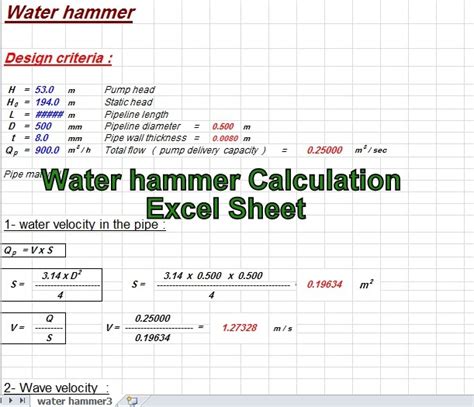 water hammer calculation excel – water hammer calculation formula ...