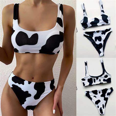New Sexy Bikini 202 Cow Print Tube Top Bathing Suit For Women Sexy High Breast Contrast