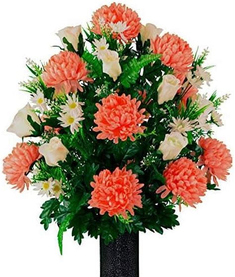 Artificial Cemetery Flowers Realistic Vibrant Roses Outdoor Grave