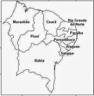 Mapa da Região Nordeste para colorir - com nome dos estados