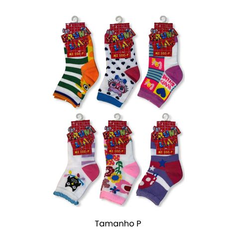 Kit C Meia Infantil Menina Desenhos Sortidos Bruna Lian Gal Lingerie Calcinhas Suti S