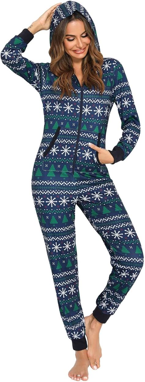 Orshoy Damen Jumpsuit Onesie Overall One Piece Pyjamas Weihnachten