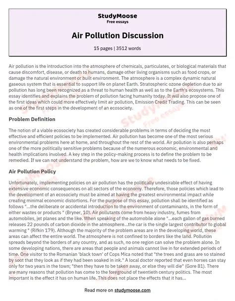 Essay About Air Pollution Cause And Effect Air Pollution Causes And