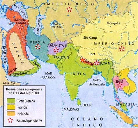 Mapa De Asia Posesiones Europeas A Finales Del Siglo Xix Social Hizo