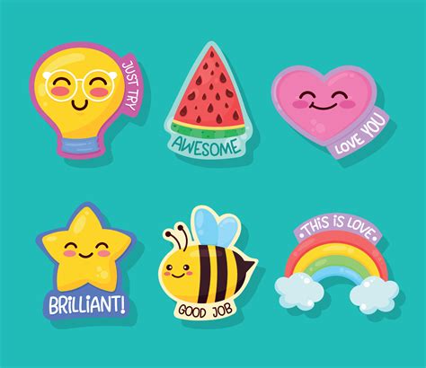 six positive messages stickers 11453506 Vector Art at Vecteezy