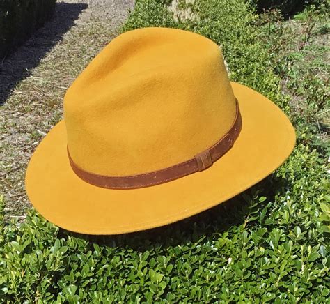 Mustard Yellow Wool Felt Fedora Hat Rose And Bows