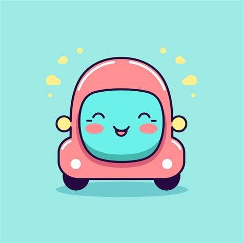 Lindo Kawaii Coche Chibi Mascota Vector Estilo De Dibujos Animados