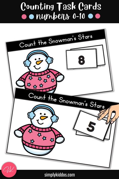 Counting Task Cards For Numbers 0 To 10 With Snowmans Stars On Them