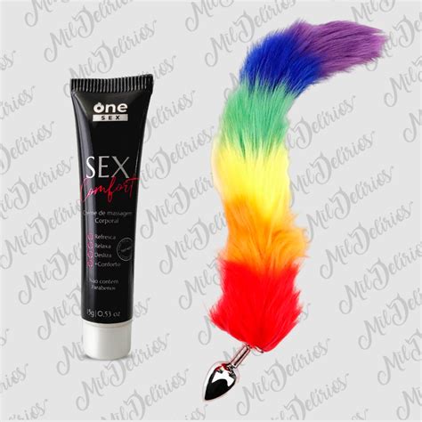 Kit Plug Anal em Aço Cauda Macia P Escolha Gel Dessensibilizante Anal Sex Comfort 15g