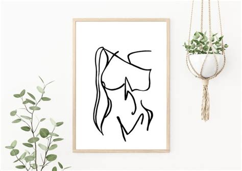 Abstract Minimalist Female Form Nude Line Art Drawing Etsy