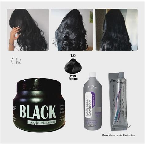 Kit 03 Cabelo Preto Azulado 1 Mascara Matizador Mairibel 1 Tinta 1