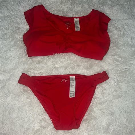 Hollister Bikini With Short Sleeve Top Red Size Depop