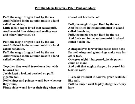 Puff The Magic Dragon Lyrics Explained - Free Printable