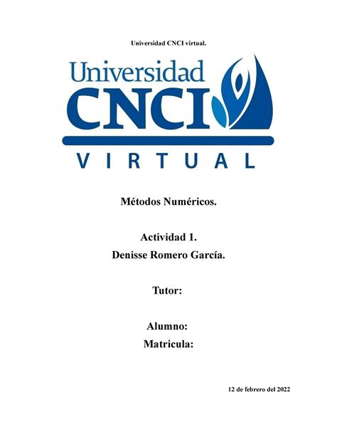 Metodos Numericos Actividad Universidad Cnci Virtual M Todos