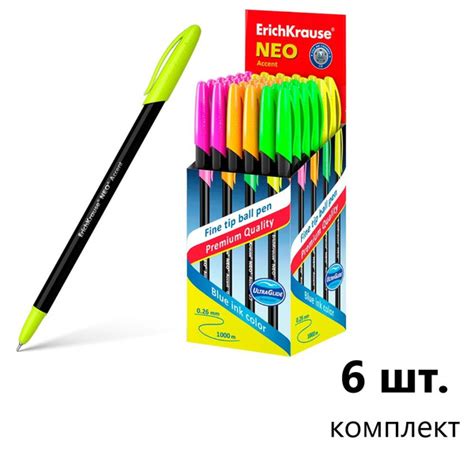 Набор синих шариковых ручек 0.7 мм "Neo Accent" 6 штук Erich Krause ...