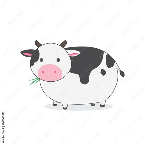 Cute fat cow eating grass vector Stock Vector | Adobe Stock