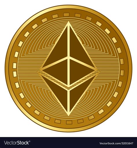 Gold Futuristic Ethereum Cryptocurrency Coin Vector Image