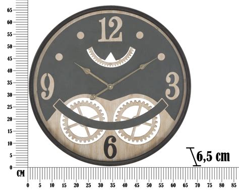 Orologio A Parete Metallo Nero E Legno Ingranaggi Sorriso Cm Colori E