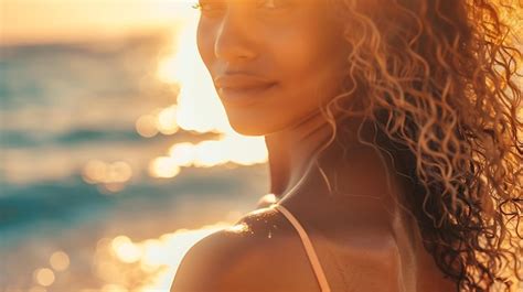 Premium Photo Tanned Woman In White Bikini On The Summer Beach Generative Ai