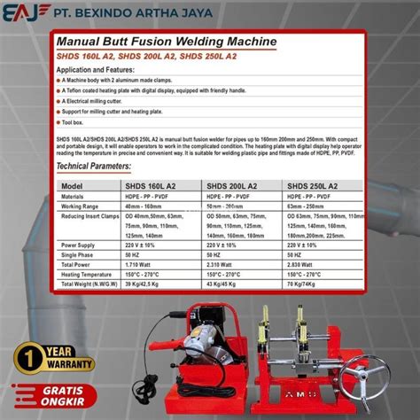 Mesin Penyambung Pipa Hdpe Manual Shds L A Di Mm Clamps Di