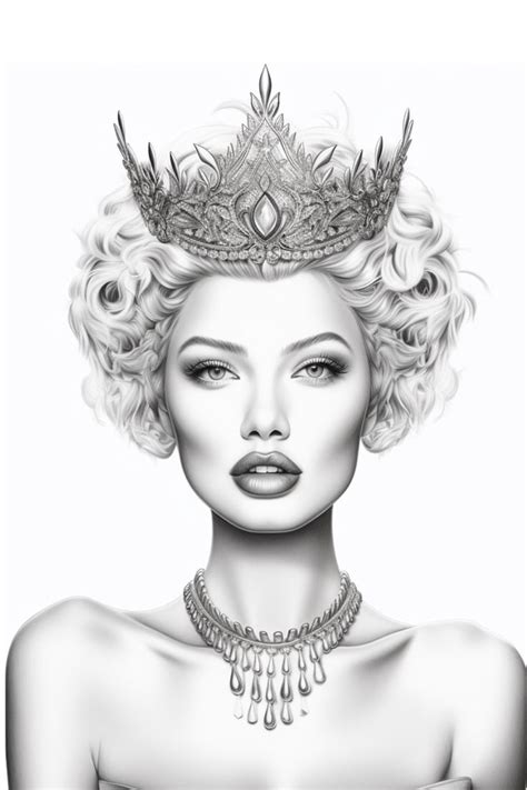 Woman Coloring Beautiful Grayscale Queen Coloring Pages For Adults Hair