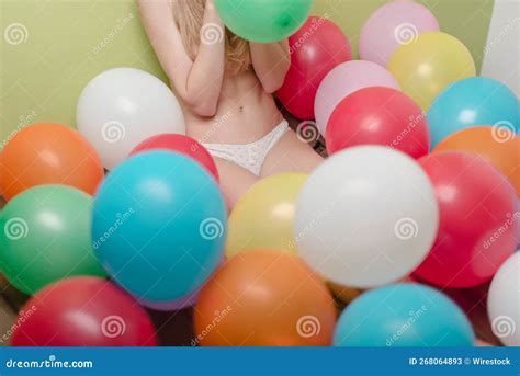 Half Naked Woman Partially Covered In Colourful Balloons Stock Image Image Of Colourful