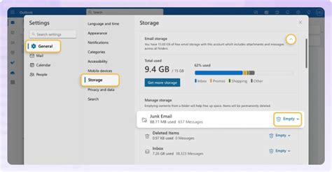 email storage full how to delete