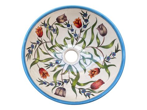 Bathroom Vanity Vessel Countertop Sink And Flower Pattern Ceramic Round