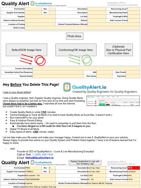 Quality Alert Template Powerpoint Rev A Pdf Information Technology
