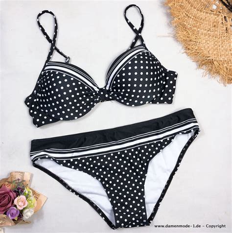 Neuheiten Sexy Bademode Bikini in Schwarz Gepunktet Damenmode Damenbekleidung Günstig