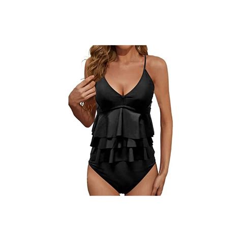 Jfan Tankini Donna Mare Costume Da Bagno Pezzi Scollo A V Bikini Multi Ruffle Spaghetti