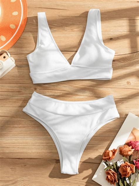 F B Bia Y Komplet Bikini Pr Kowany Shein M Oficjalne Archiwum Allegro