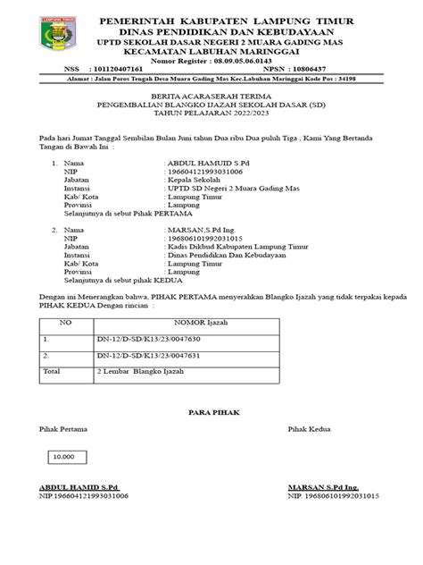 Berita Acara Pengembalian Ijazah 2023 Pdf