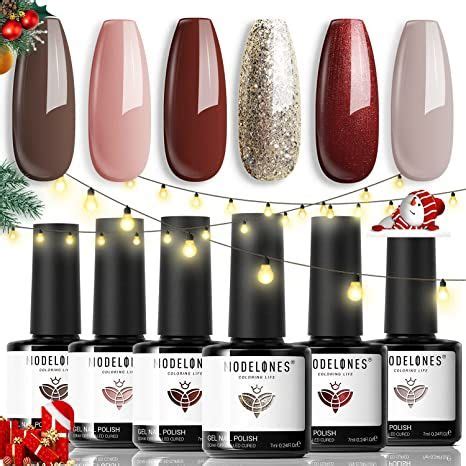 Modelones Gel Nail Polish Set Colors Fall Winter Nude Brown Gel Polish Kit Glitter Champagne