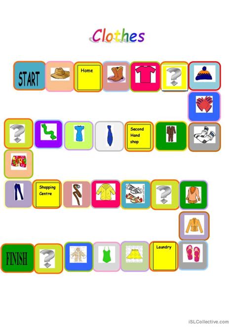Clothes-A board game: English ESL worksheets pdf & doc