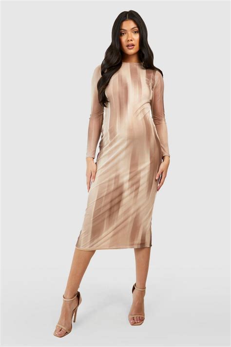 Maternity Mesh Long Sleeve Midi Dress Boohoo